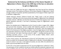 Statement by the Embassy and Mission of the Islamic Republic of Afghanistan in Rome, Italy on the 1000 days of the ban on education for girls in Afghanistan