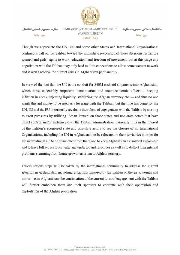 Statement on the Banning of Afghan Female Staff working with the United Nations offices in Afghanistan